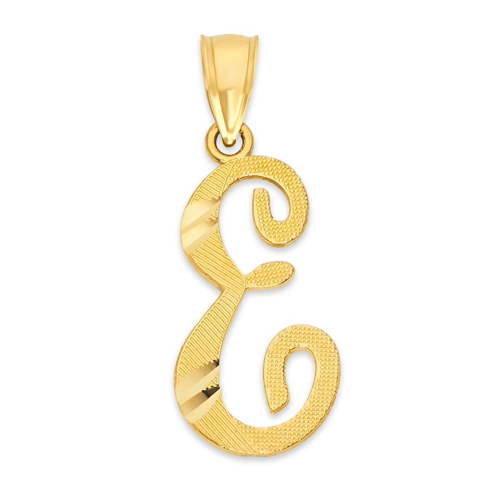 10k Solid Gold E Initial Pendant - Personalized Letter Jewelry